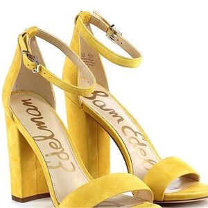 Sam Edelman Yaro Block Heel Sandal Womens Sz 9 Suede Sunset Yellow Ankle Strap